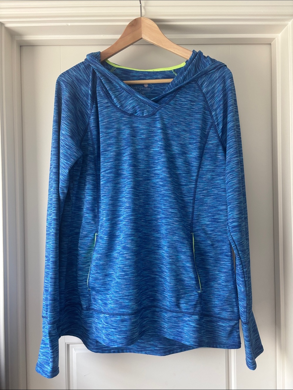 Blue Space-Dye Hooded Athletic Pullover